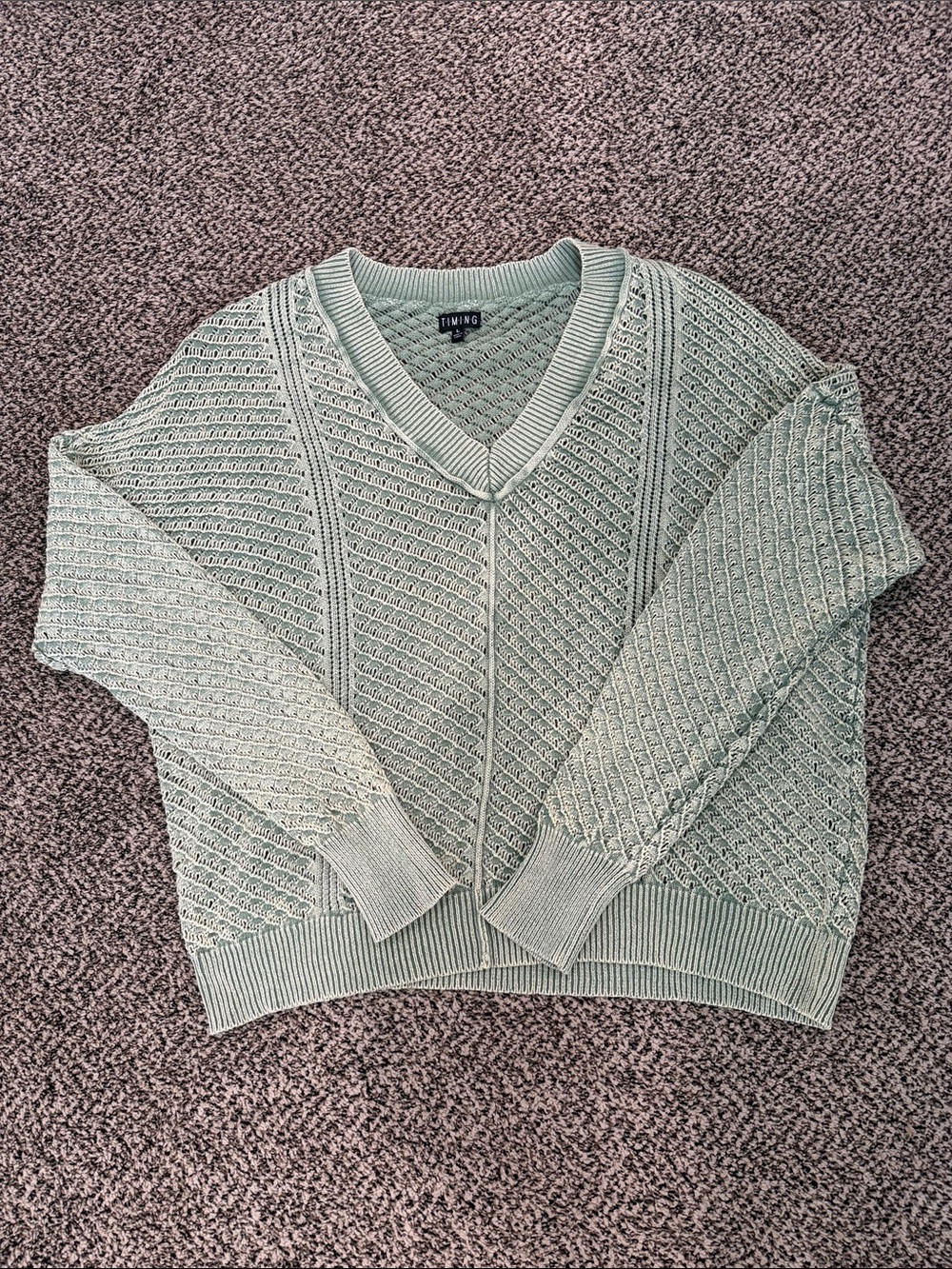 TIMING Light Mint V-Neck Textured Knit Sweater from buckle